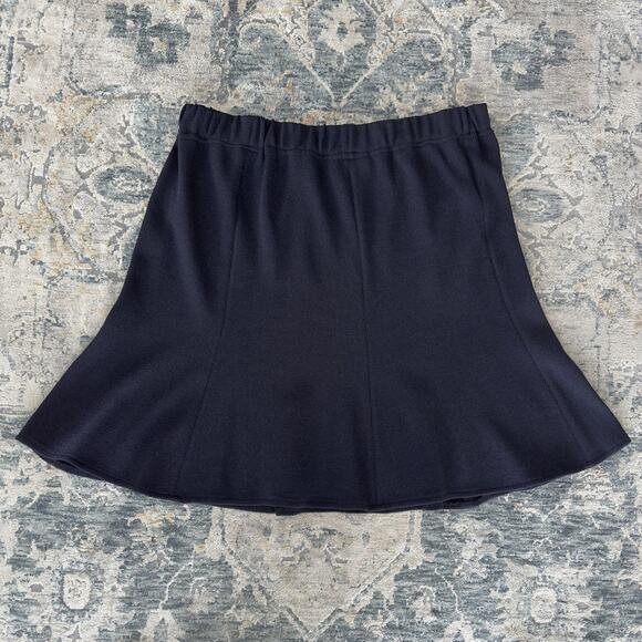 St John Skirt 14 Black Santana Knit Godet Flared A Line Mini Wool Elegant USA - Picture 4 of 7